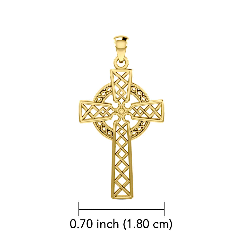 Modern Celtic Cross 14K Yellow Gold Pendant GTP1031