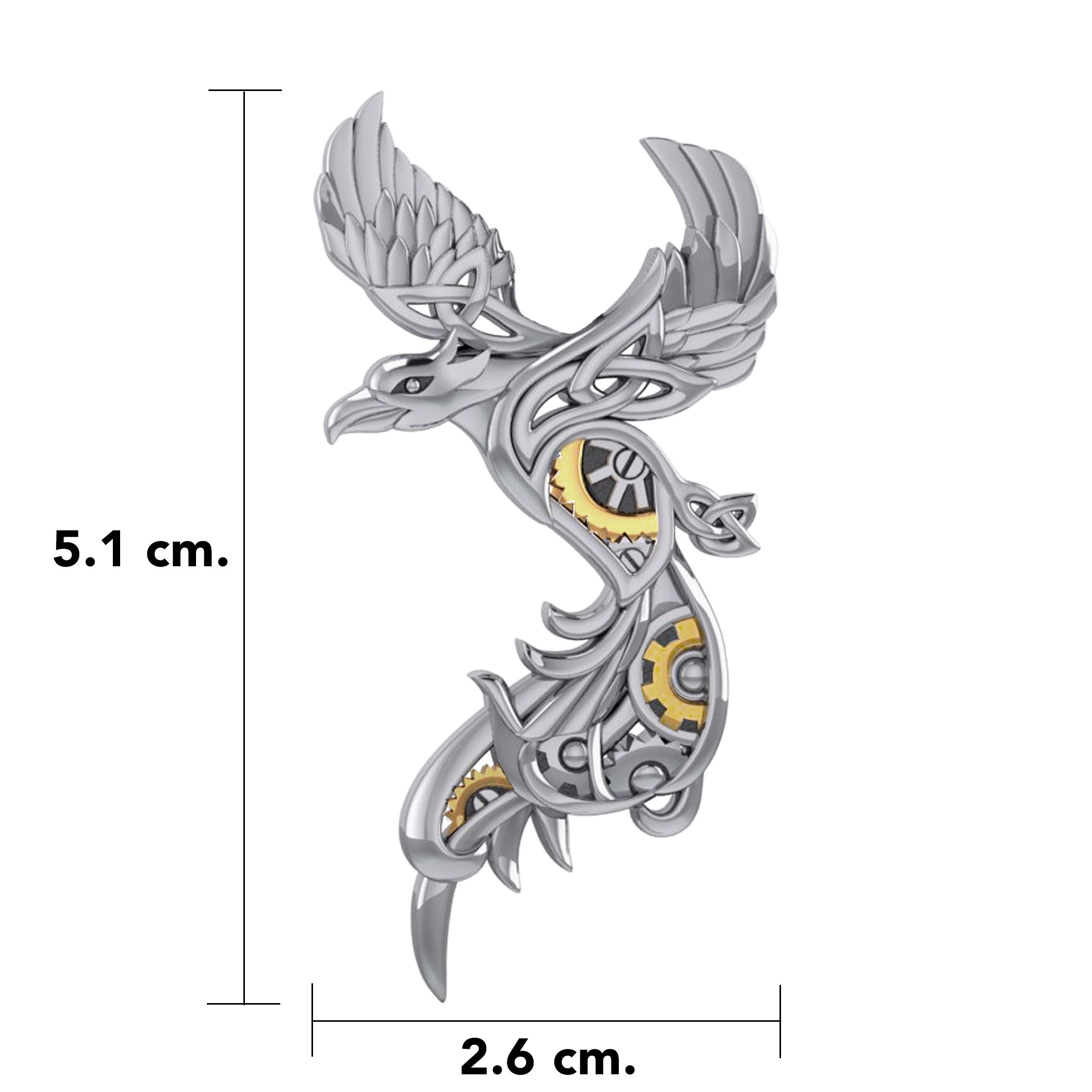 Steampunk Celtic Phoenix Silver and Gold Accent Brooch MBC162