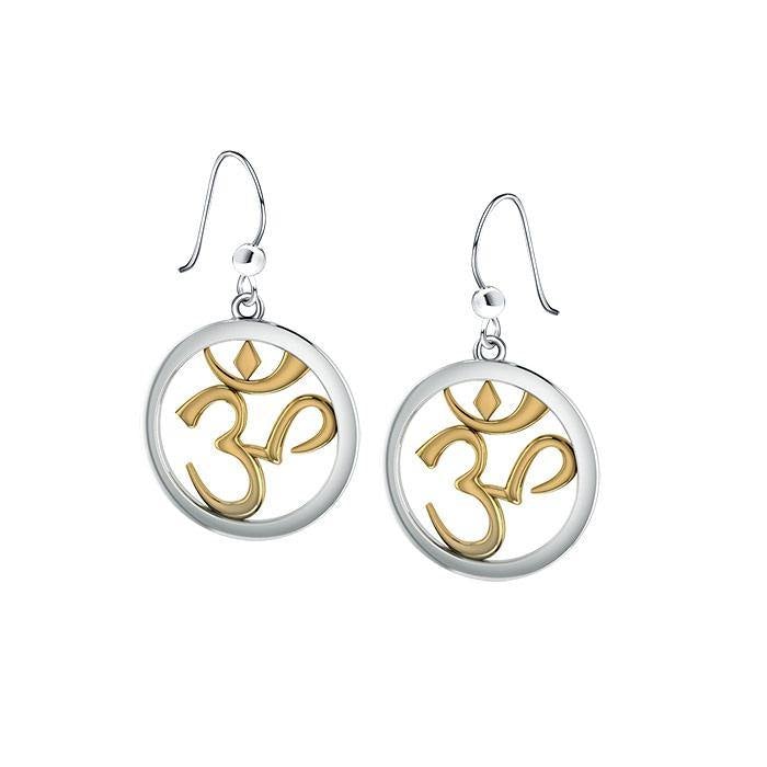 Om Gold Accent Silver Earrings MER1345 - Jewelry