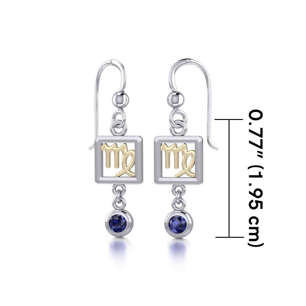 Virgo Zodiac Sign Silver and Gold Earrings Jewelry with Created Sapphire MER1774 - Jewelry