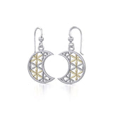 The Flower of Life in Crescent Moon Silver and Gold Earrings MER1780 - Jewelry