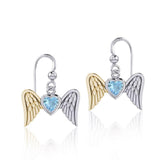 Gemstone Heart and Flying Angel Wings Silver and Gold Earrings MER1782 - Jewelry
