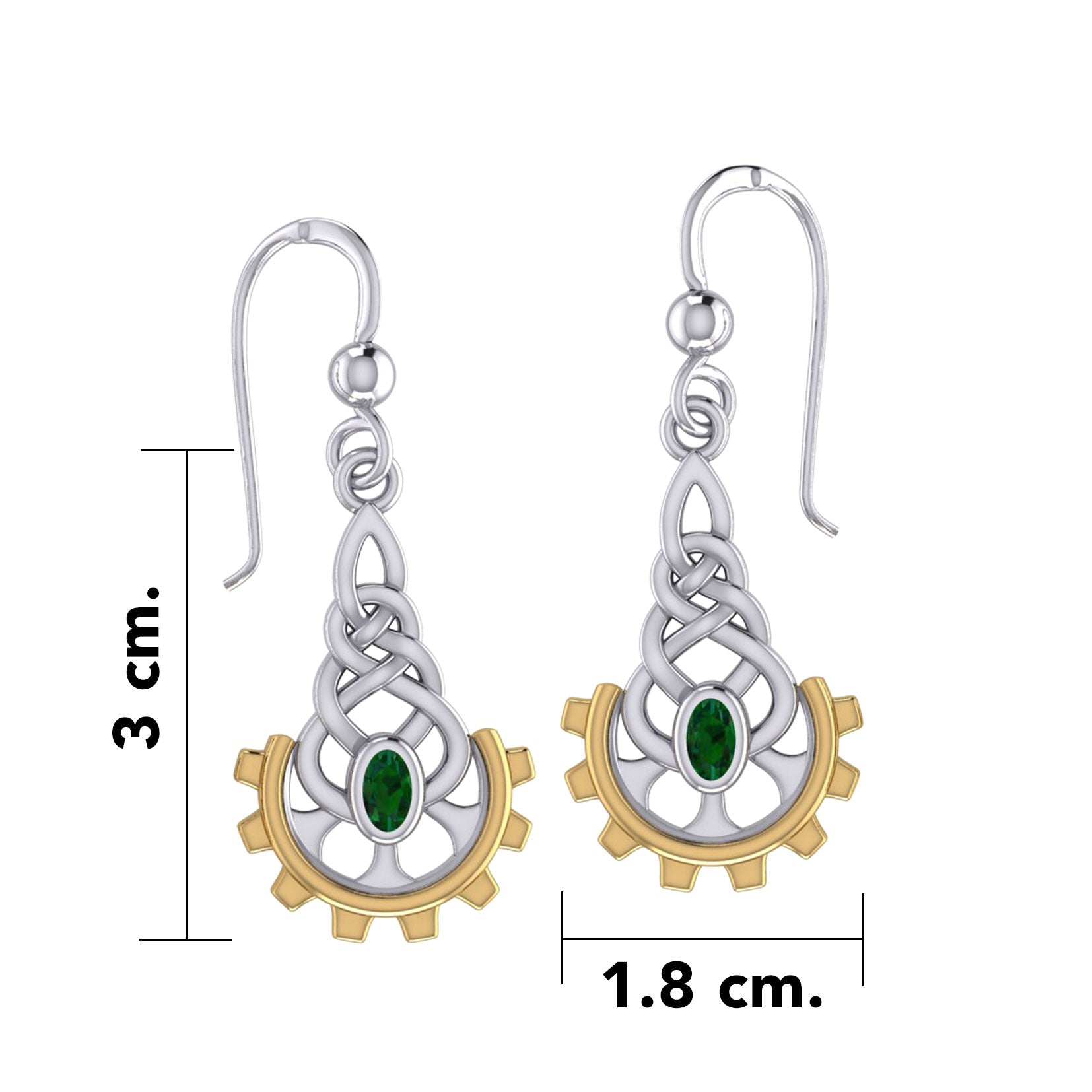 Steampunk Celtic Silver and Gold Accent Earrings with Gemstone MER2116