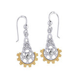 Steampunk Celtic Silver and Gold Accent Earrings with Gemstone MER2116
