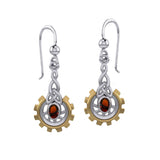 Steampunk Celtic Silver and Gold Accent Earrings with Oval Gemstone MER2117
