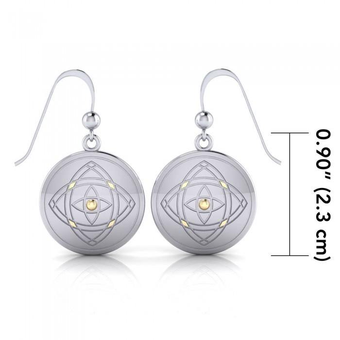 Be Focused, a life philosophy ~ Sterling Silver Jewelry Earrings Mandala with 14k gold accent - Jewelry