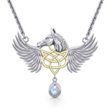 Celtic Pegasus Horse with Wing Silver and Gold Necklace MNC540 - Jewelry