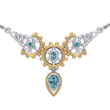 Steampunk Celtic Silver and Gold Accent Necklace with Gemstone MNC550