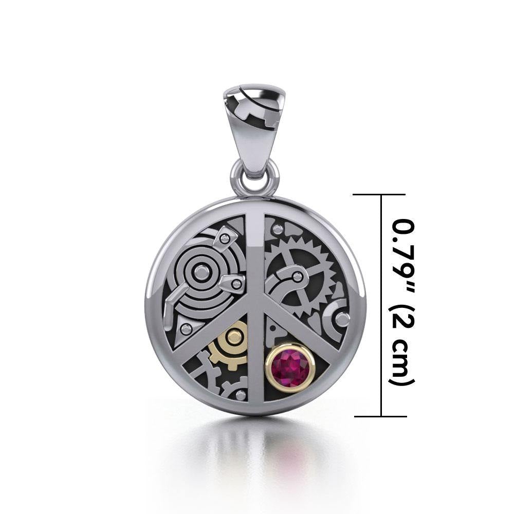 Peace Symbol Steampunk Sterling Silver and Gold Accent Pendant MPD3926 - Jewelry