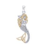 Mermaid Goddess with Gold Trinity Knot Tail Sterling Silver Pendant MPD4938 - Jewelry