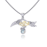 Celtic Spirit Raven with Gemstone Silver and Gold Pendant MPD5252 - Jewelry