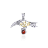 Celtic Spirit Raven with Gemstone Silver and Gold Pendant MPD5252 - Jewelry