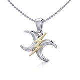 The Diagonal Power Moon Silver and Gold Pendant MPD5259 - Jewelry