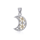 The Flower of Life in Crescent Moon Silver and Gold Pendant MPD5265 - Jewelry