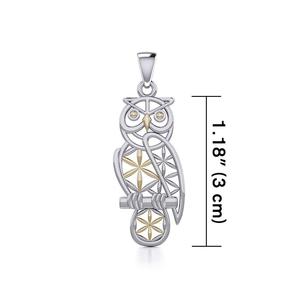 Owl with Flower of Life Silver and Gold Pendant MPD5266 - Jewelry