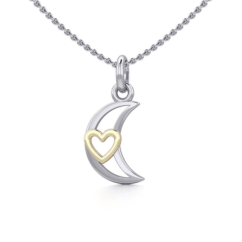 The Golden Heart in Crescent Moon Silver Pendant MPD5267 - Jewelry