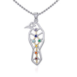 Geometric Raven Silver and Gold Pendant with Chakra Gemstone MPD5277 - Jewelry
