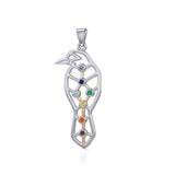 Geometric Raven Silver and Gold Pendant with Chakra Gemstone MPD5277 - Jewelry