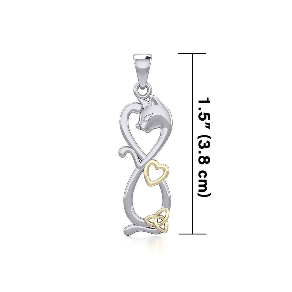 Infinity Cat with Heart and Celtic Trinity Knot Silver and Gold Pendant MPD5279 - Jewelry