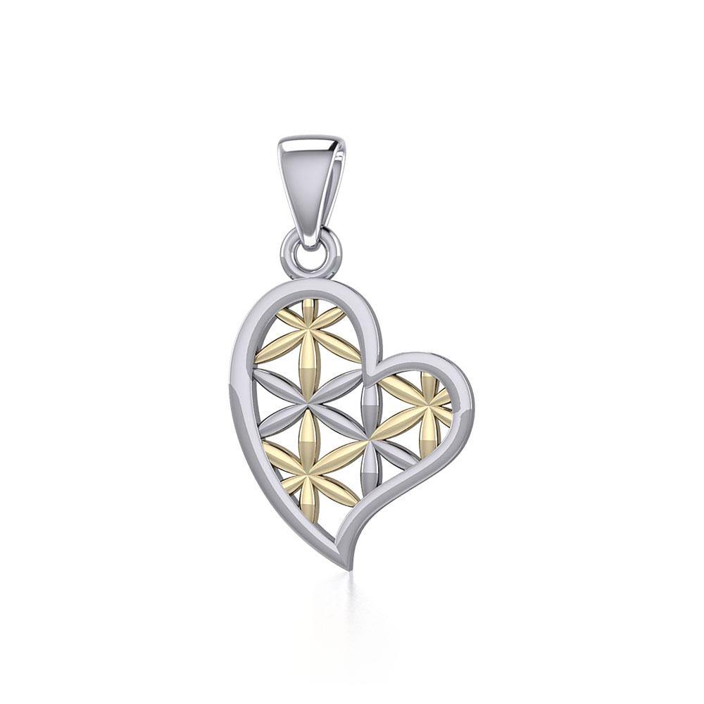 Silver and Gold Heart with Flower of Life Pendant MPD5284 - Jewelry