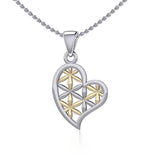 Silver and Gold Heart with Flower of Life Pendant MPD5284 - Jewelry