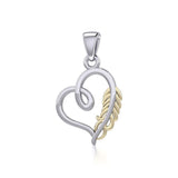 Silver and Gold Heart with Feather Pendant MPD5288 - Jewelry