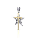Cross Over The Pentagram Silver and 14K Gold Vermeil Pendant MPD529