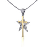 Cross Over The Star Silver and 14K Gold Vermeil Pendant MPD529 peterstone.