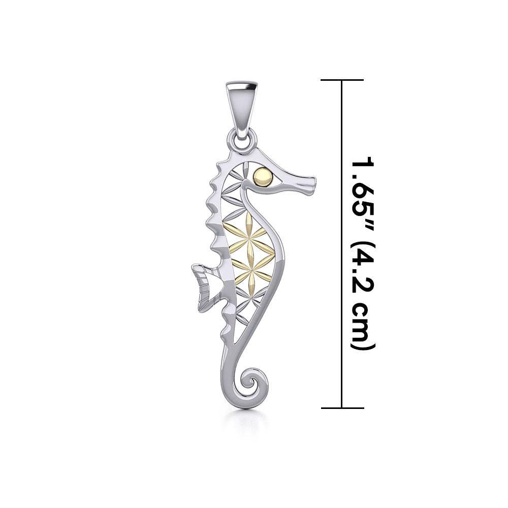 Silver and Gold Flower of Life Seahorse Pendant MPD5299 - Jewelry
