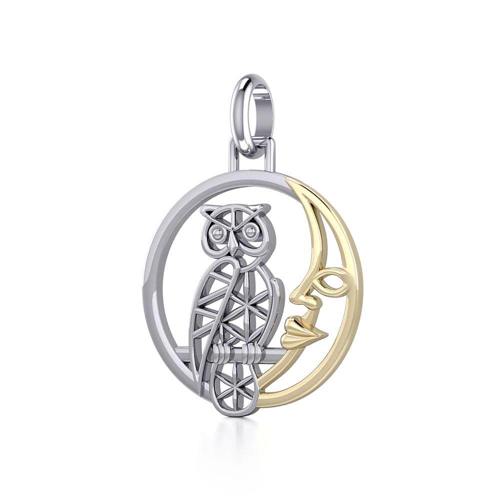 Silver Flower of Life Owl on The Golden Moon Pendant MPD5300 - Jewelry