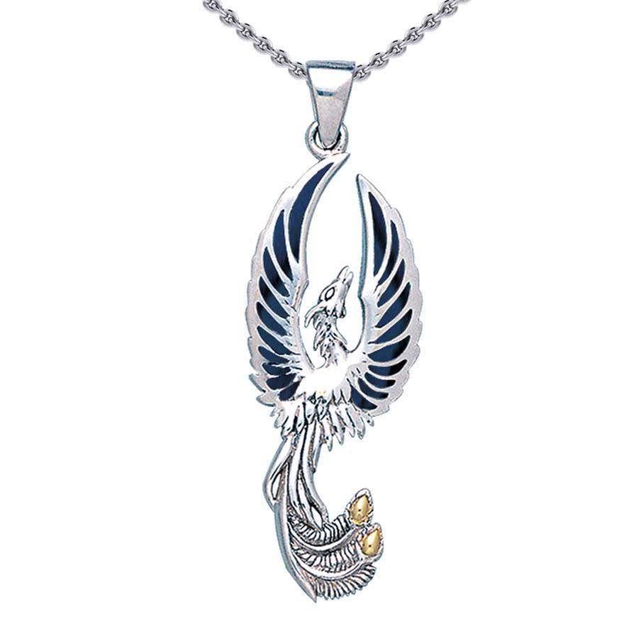 Alighting breakthrough of the Mythical Phoenix Silver and Gold Pendant MPD5680 - Jewelry