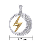 Zeus God Lightning Bolt with Celtic Crescent Moon Silver and Gold Pendant MPD5900