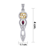 Celtic Goddess Cancer Astrology Zodiac Sign Silver and Gold Accents Pendant with Ruby MPD5938