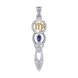 Celtic Goddess Virgo Astrology Zodiac Sign Silver and Gold Accents Pendant with Sapphire MPD5940