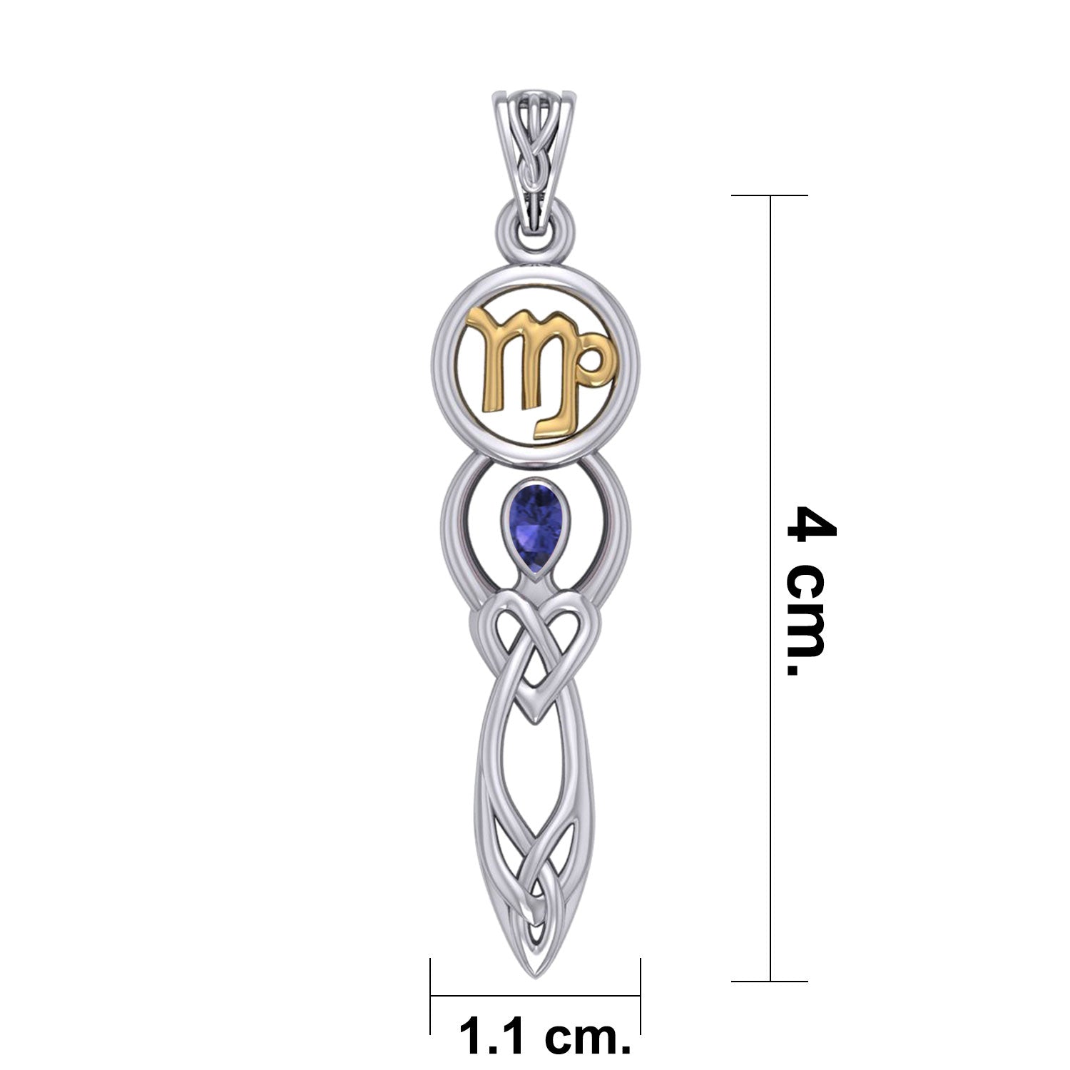 Celtic Goddess Virgo Astrology Zodiac Sign Silver and Gold Accents Pendant with Sapphire MPD5940
