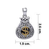 Celtic Infinity Money Bag with Wealth and Prosperity Bind Rune Silver and Gold Accents Pendant MPD5962