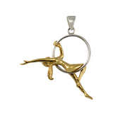 Beautiful Acrobat Lady With Her Magical Aerial Hoop Silver with 14K Gold Accent Pendent MPD5998