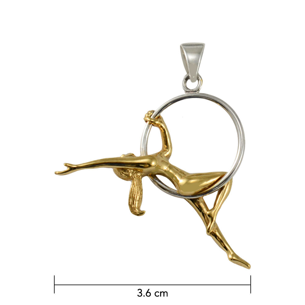 Beautiful Acrobat Lady With Her Magical Aerial Hoop Silver with 14K Gold Accent Pendent MPD5998
