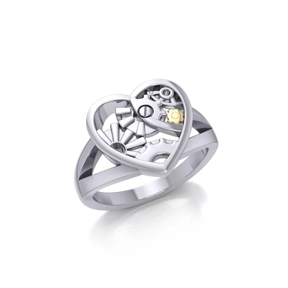 Heart Steampunk Sterling Silver and Gold Ring MRI1258 - Jewelry