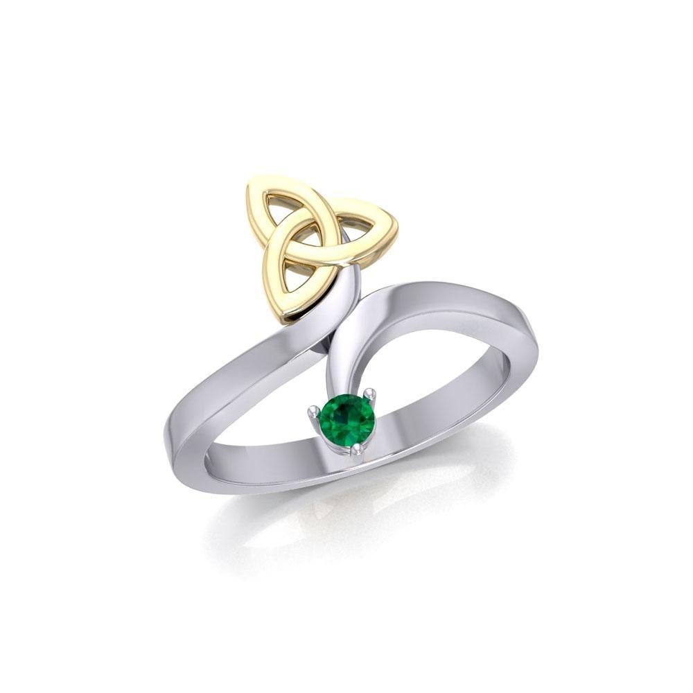 Celtic Trinity Knot with Round Gem Silver and Gold Ring MRI1788 - Jewelry
