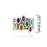 Oval Chakra Gemstone on Silver and Gold Stack Ring MRI1856 - Jewelry