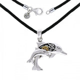Steampunk Dolphins Sterling Silver and Gold Necklace Set MSE690 - Jewelry