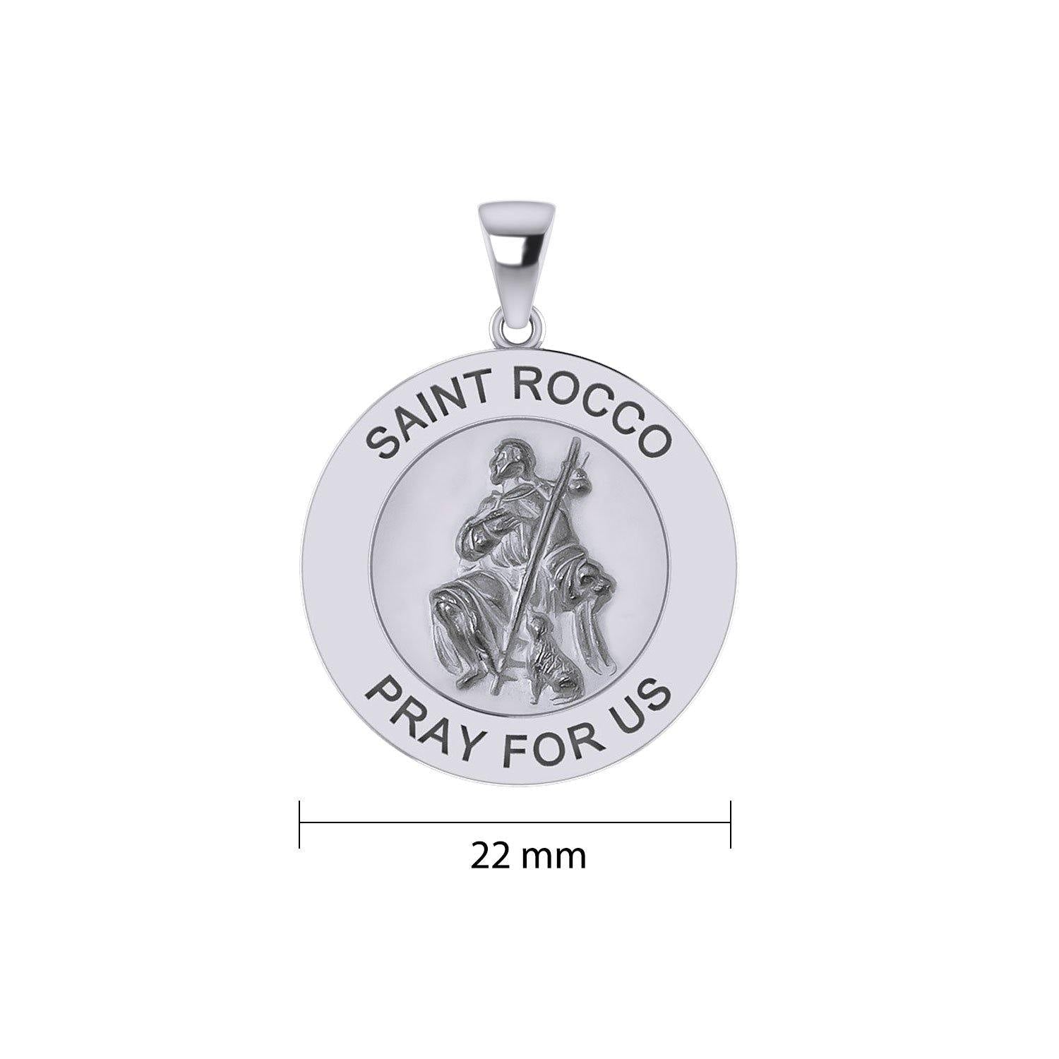 Saint Rocco or St. Roch Silver Medal Pendant (Medium 22 mm.) TPD5461 - Jewelry