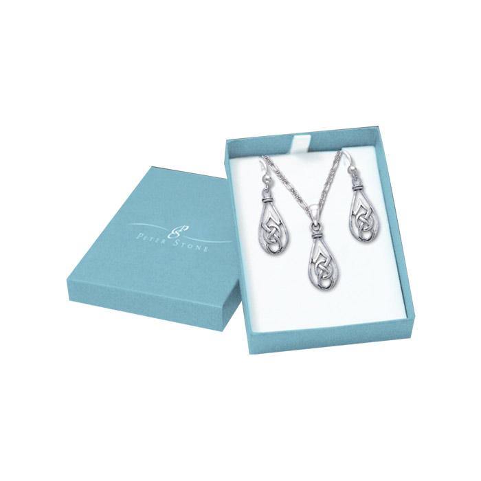 Silver Teardrop Celtic Knotwork Pendant Chain and Earrings Box Set SET041 - Jewelry
