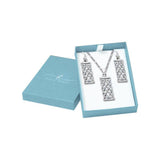 Silver Rectangular Celtic Pendant Chain and Earrings Box Set SET045