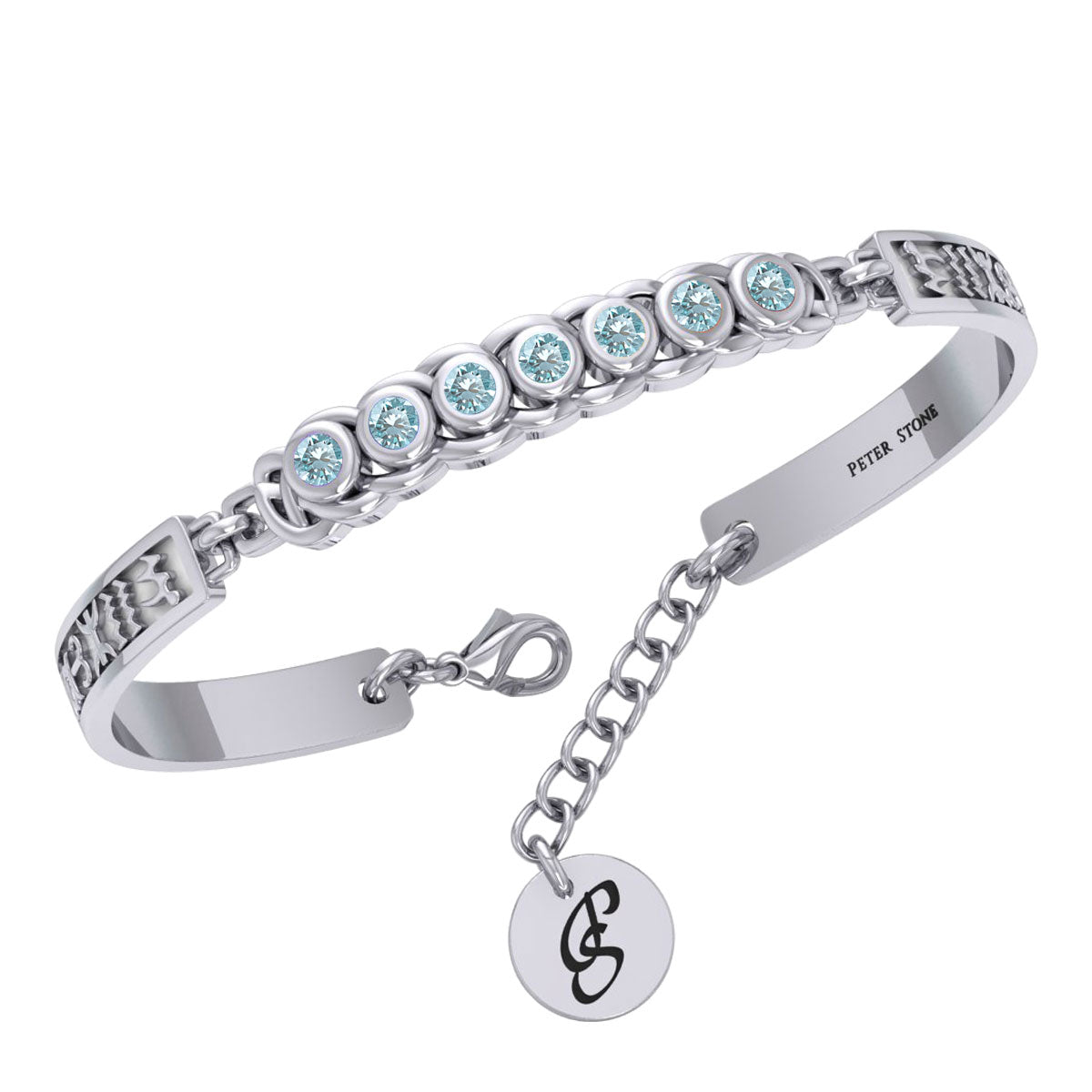Celtic Silver Bracelet with Chakra Gemstones and Astrology Symbols TBA286