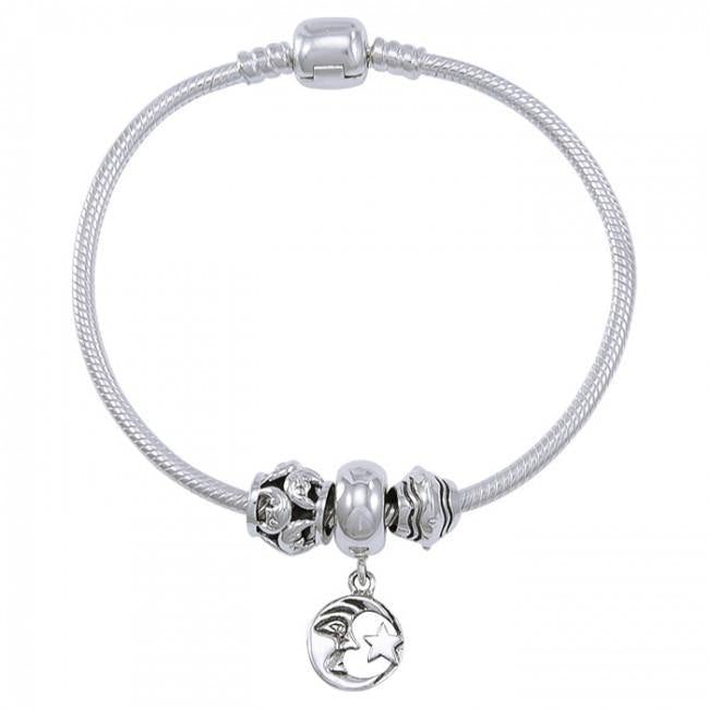 Moon and Star Sterling Silver Bead Bracelet TBL358 - Jewelry