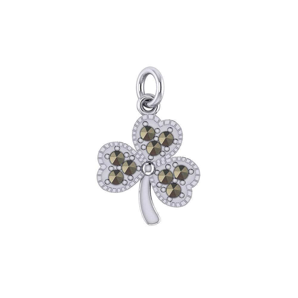 A young spring of luck and happiness Silver Celtic Shamrock Charm with Marcasite TCM668 - Jewelry