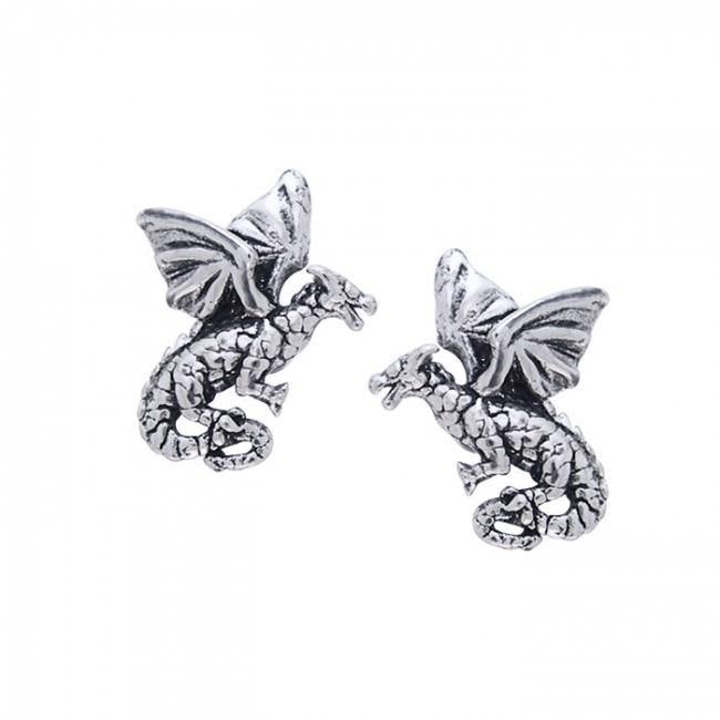Flying Dragons Silver Post Earrings TE1156 - Jewelry