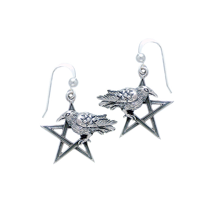 Raven Silver Pentacle Earrings TE2871